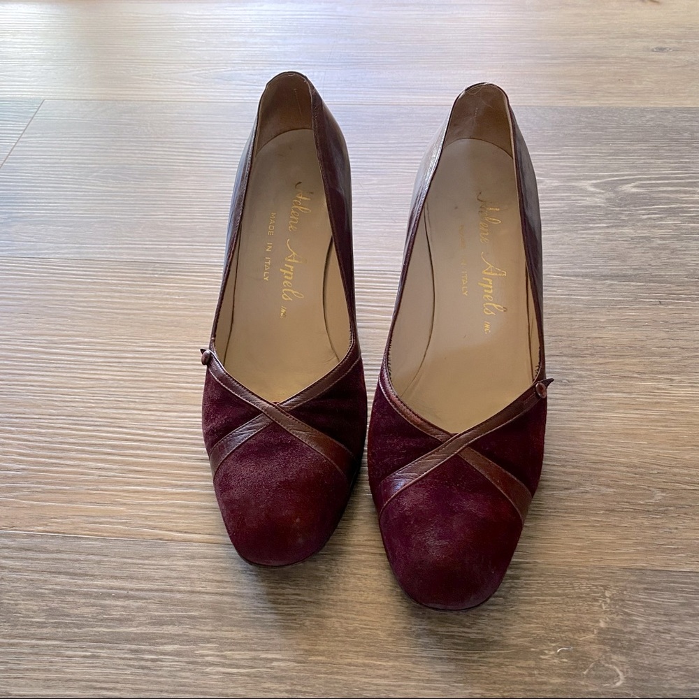 Vintage Burgundy Wine Suede Leather High Heel Pumps - Picture 2 of 14